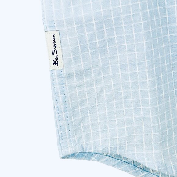 Ben Sherman Men's Plaid Short Sleeve Blue Shirt Size Small Textured Slub NWT - Picture 6 of 12